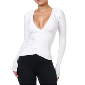 Naked wardrobe ruched deep v neck top
